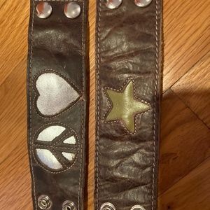 Wide leather brown snap adjustable cut out bracelets